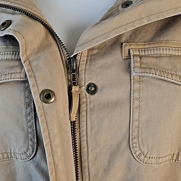 Talbots Stretch Twill Khaki Tan Cinch Waist Zip & Snap Front Field Jacket - Picture 7 of 16